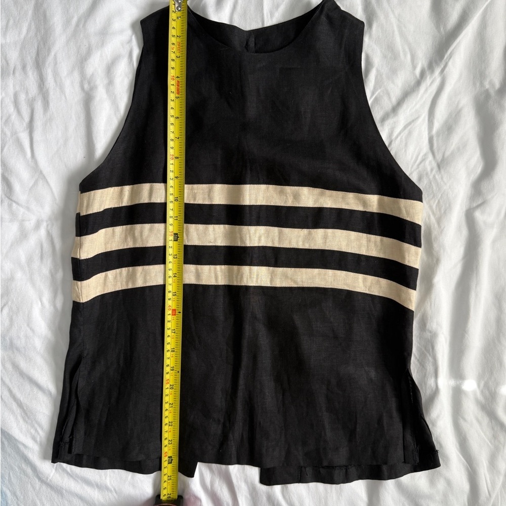 Joe 100% Linen Button Up Back Striped Black Top Large Neutral Luxury Summer - Picture 6 of 13